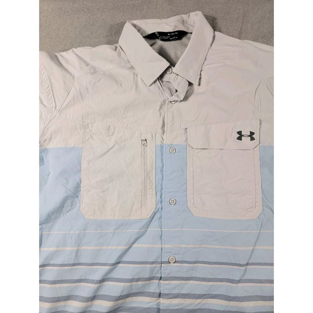 Under Armour Shirt Men's XL Gray Blue Button S/S Vented Fishing, Outdoor